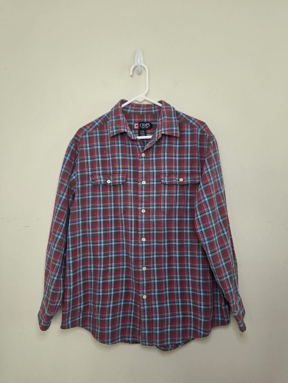 Men's Chaps Plaid Button Down Shirt Sz Large